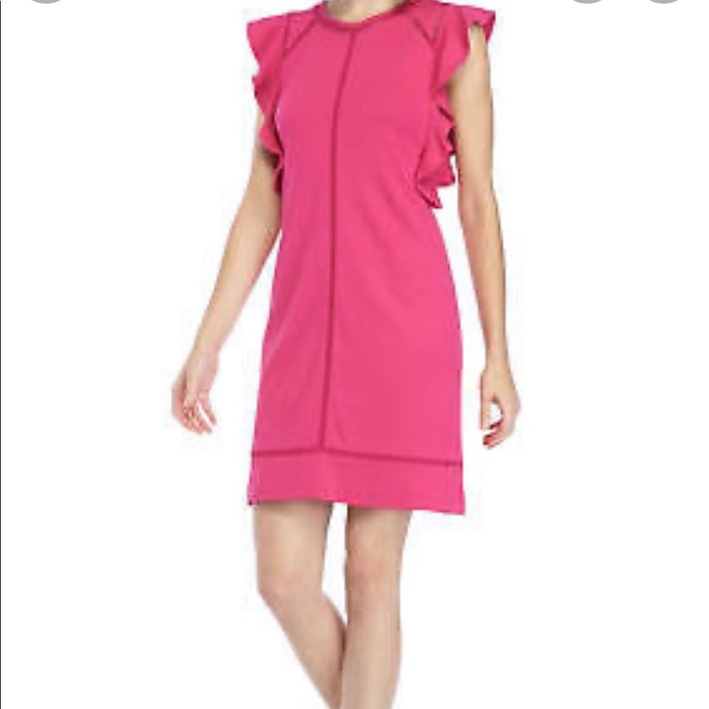 Kaari Blue™ curvy |Ruffle Sleeve | Knit Dress Fuchsia Women's Clothing Dresses